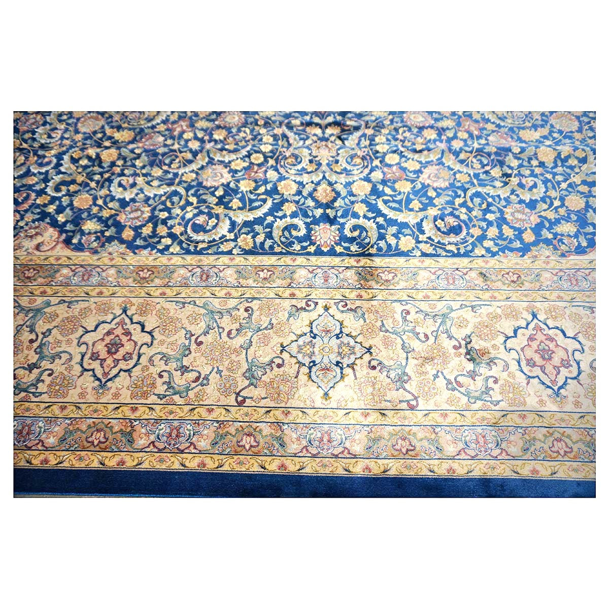 Persian Silky Qum 8x11 Ivory, Blue & Red Machine Made Area Rug #1143820