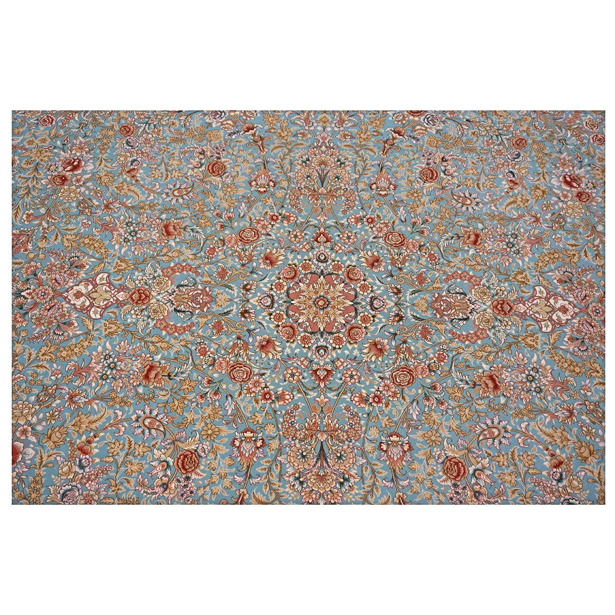 Persian Silky Qum 8x11 Ivory, Light Grean & Blue Handmade Area Rug # 1143822