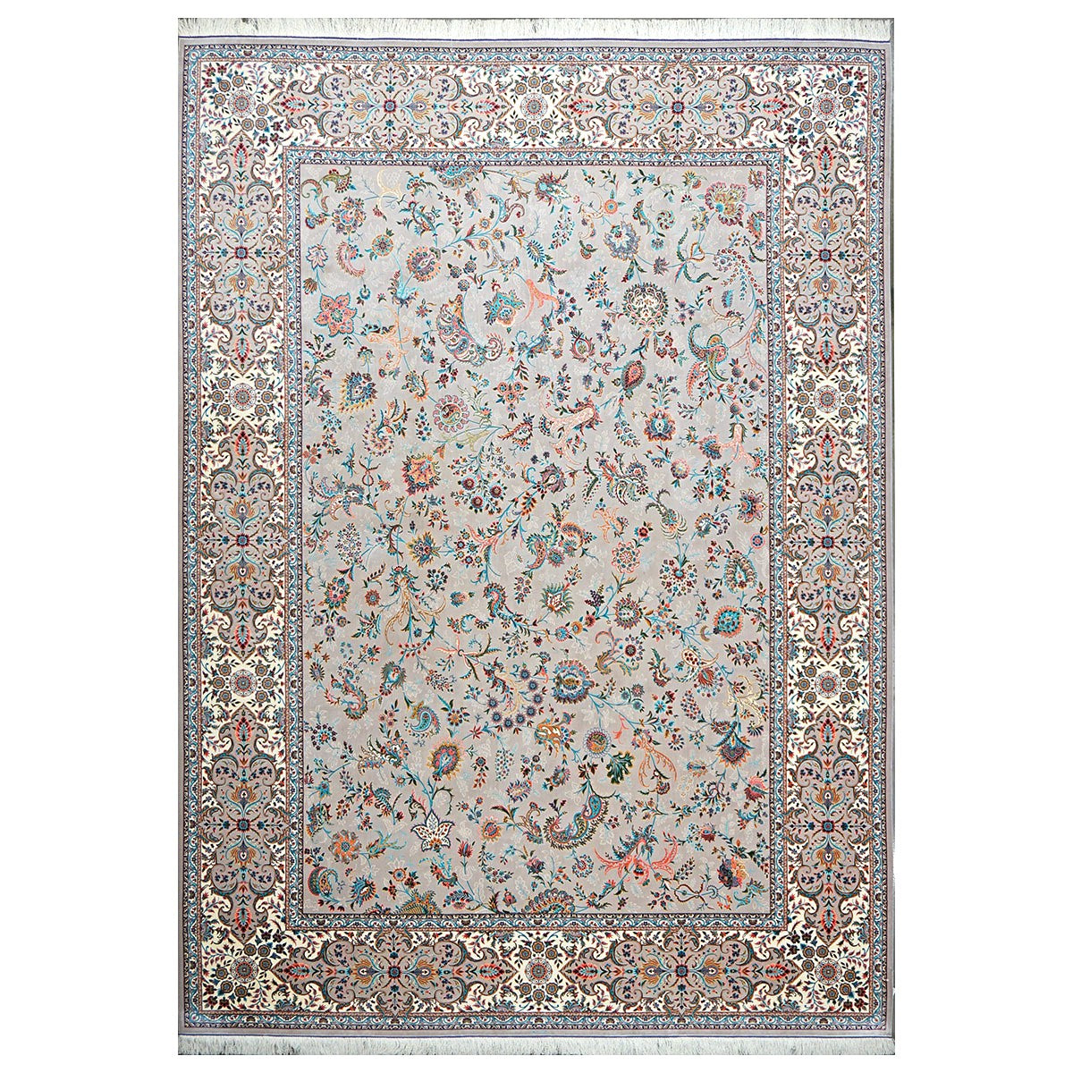Persian Silky Qum 8x11 Grey & Ivory Machine Made Area Rug #1143828