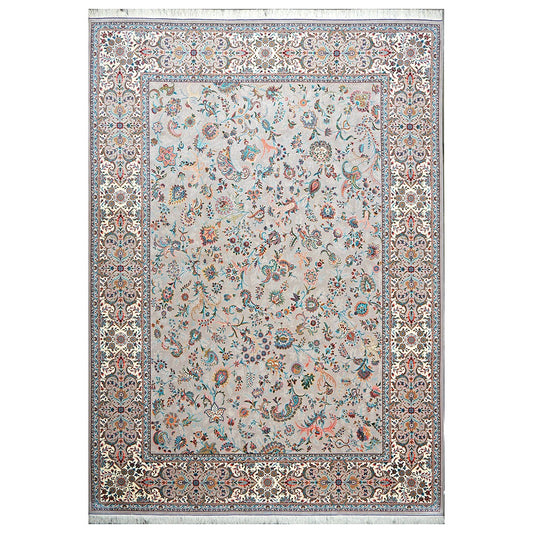 Persian Silky Qum 8x11 Grey & Ivory Machine Made Area Rug #1143828