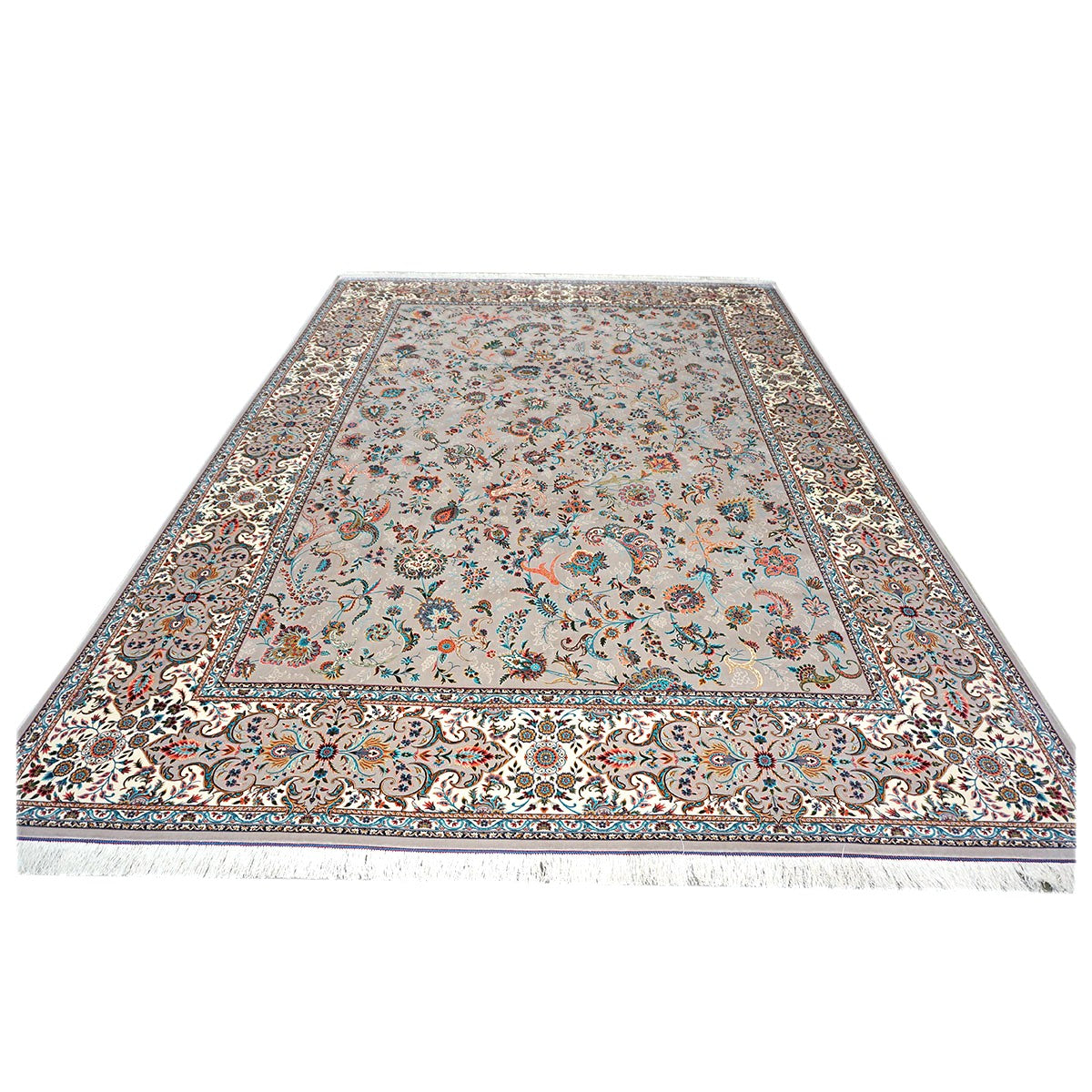 Persian Silky Qum 8x11 Grey & Ivory Machine Made Area Rug #1143828