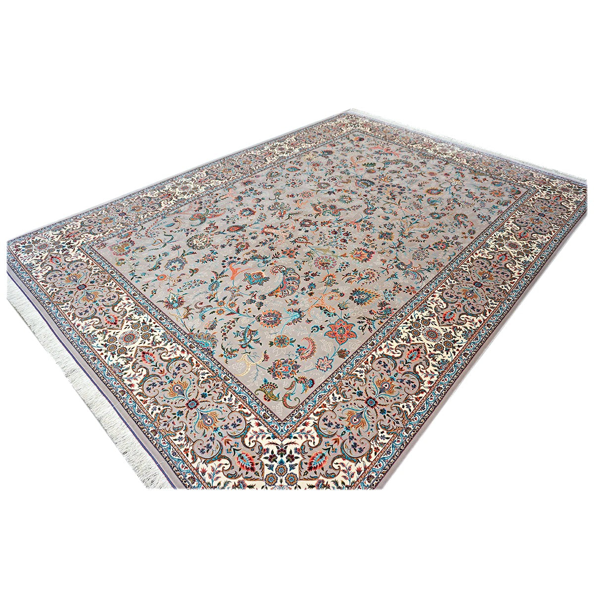 Persian Silky Qum 8x11 Grey & Ivory Machine Made Area Rug #1143828