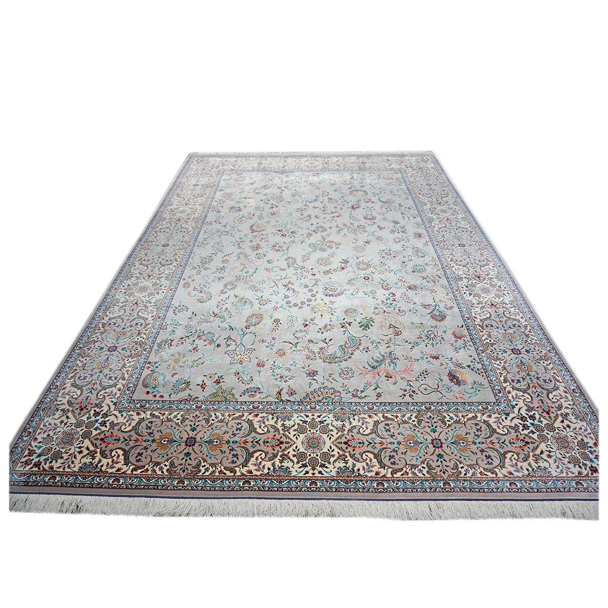 Persian Silky Qum 8x11 Grey & Ivory Machine Made Area Rug #1143828
