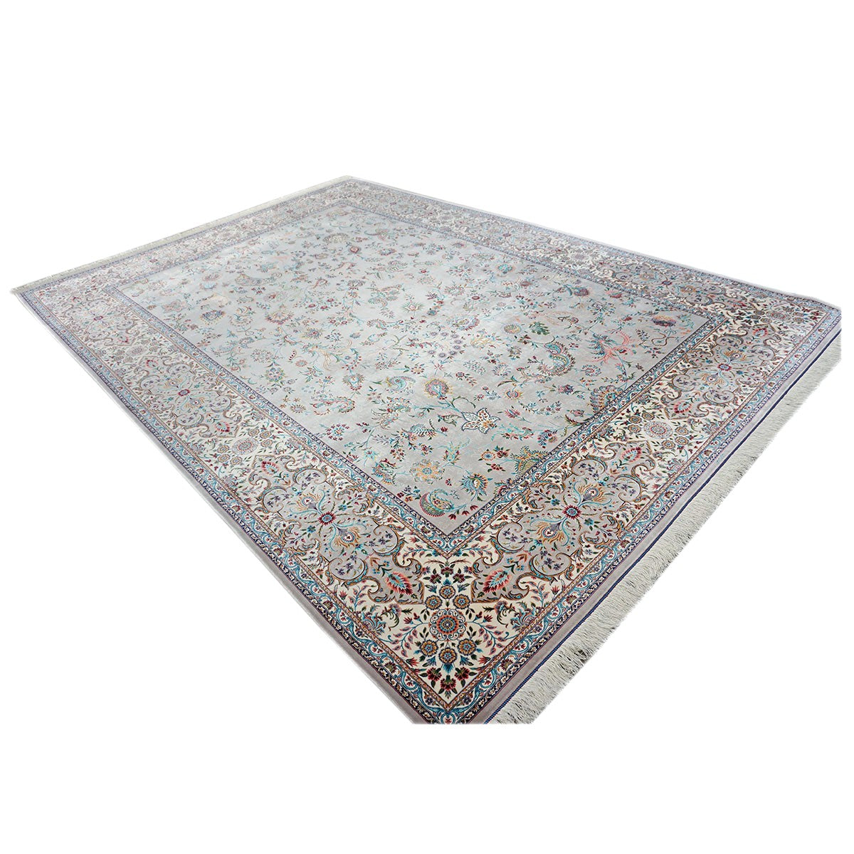 Persian Silky Qum 8x11 Grey & Ivory Machine Made Area Rug #1143828