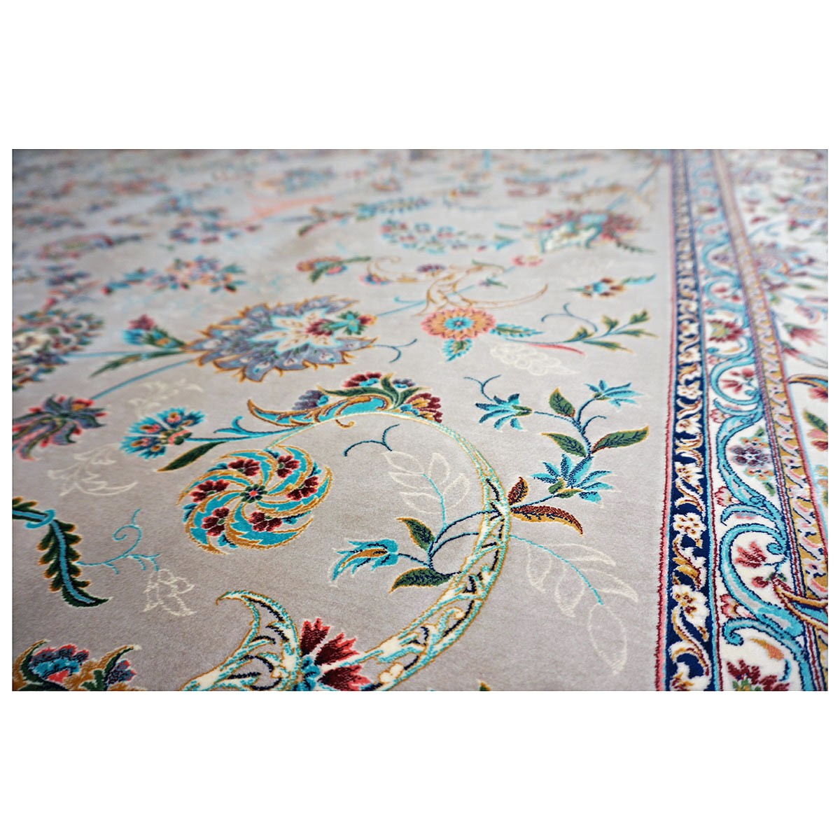 Persian Silky Qum 8x11 Grey & Ivory Machine Made Area Rug #1143828