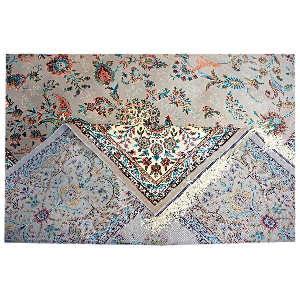 Persian Silky Qum 8x11 Grey & Ivory Machine Made Area Rug #1143828