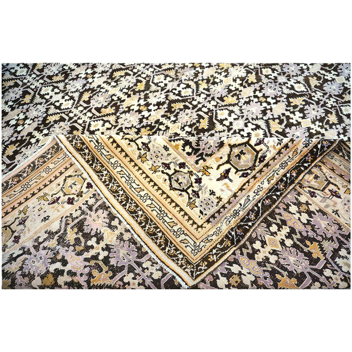 Antique Indian Agra Wool 12x14 Brown & Ivory Handmade Area Rug #1143833