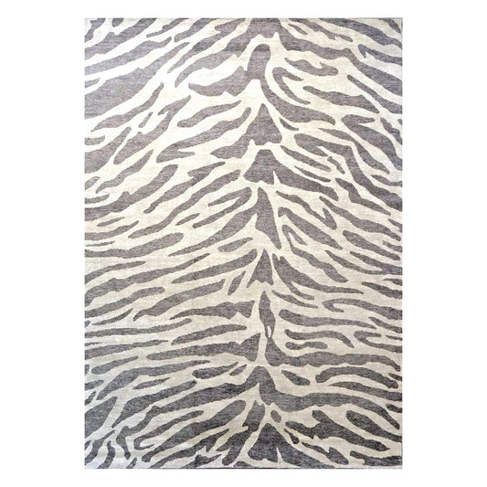 Nepalese Modern Wool & Silk 10X14 Gray & Brown Zebra Print Handmade Area Rug #1143856