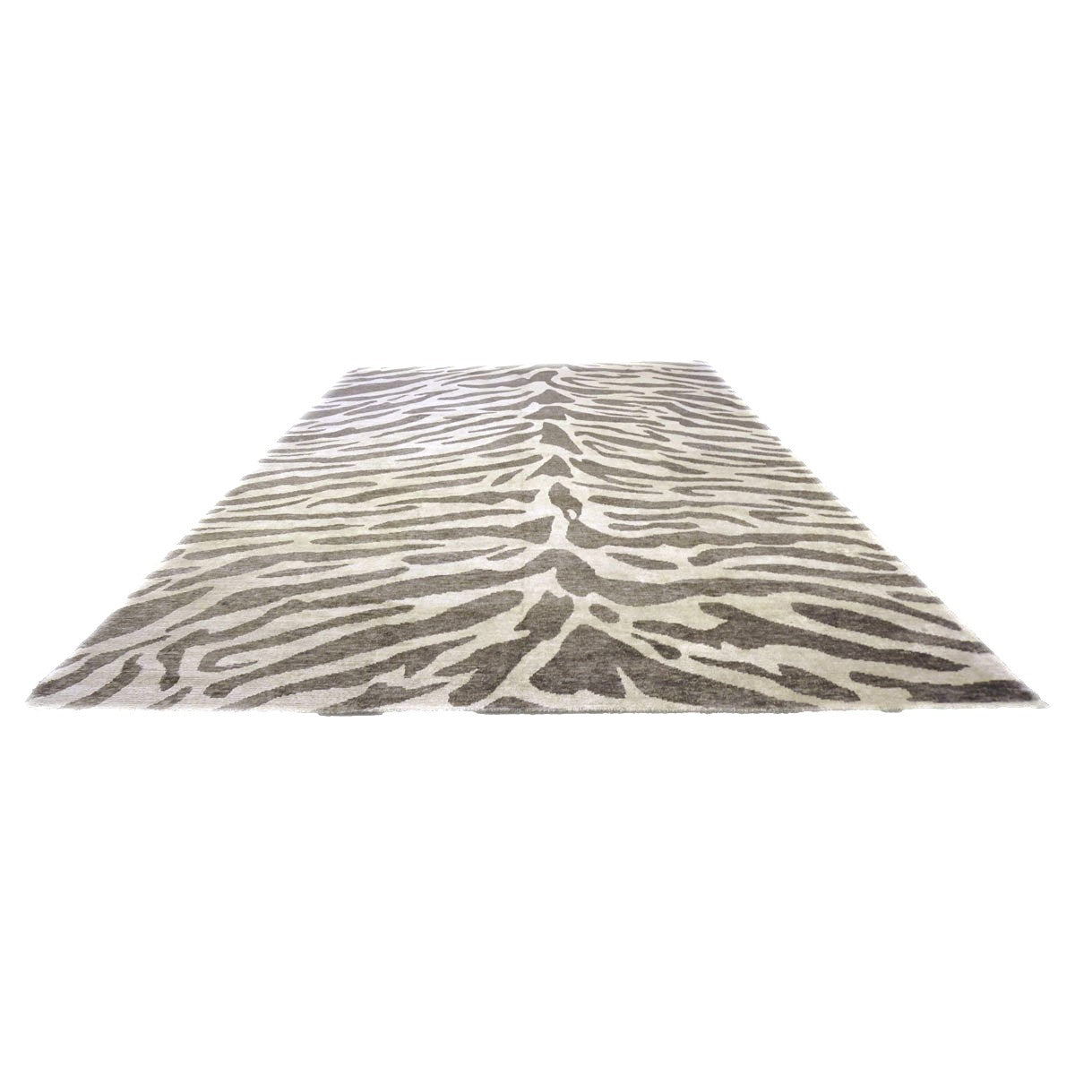 Nepalese Modern Wool & Silk 10X14 Gray & Brown Zebra Print Handmade Area Rug #1143856
