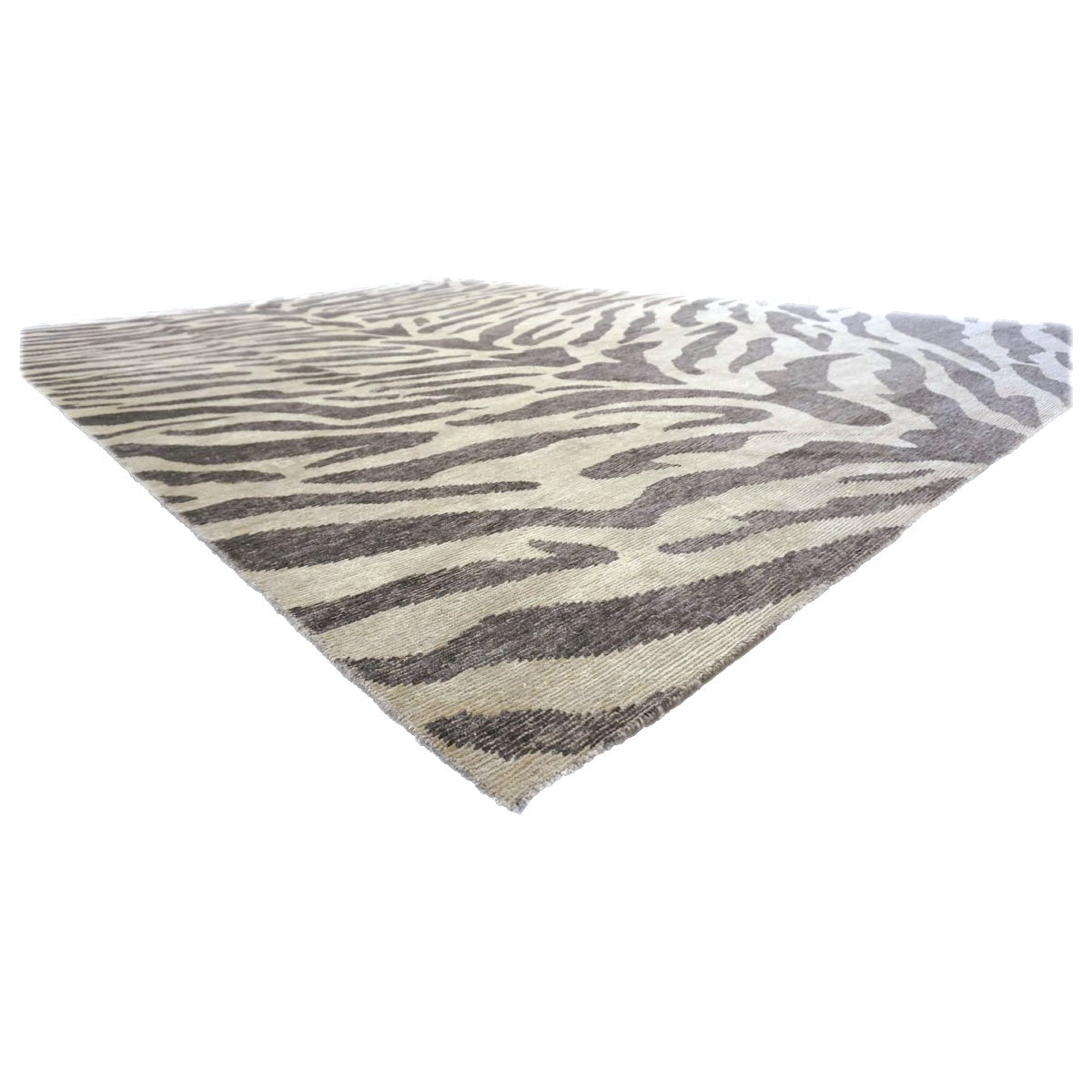 Nepalese Modern Wool & Silk 10X14 Gray & Brown Zebra Print Handmade Area Rug #1143856
