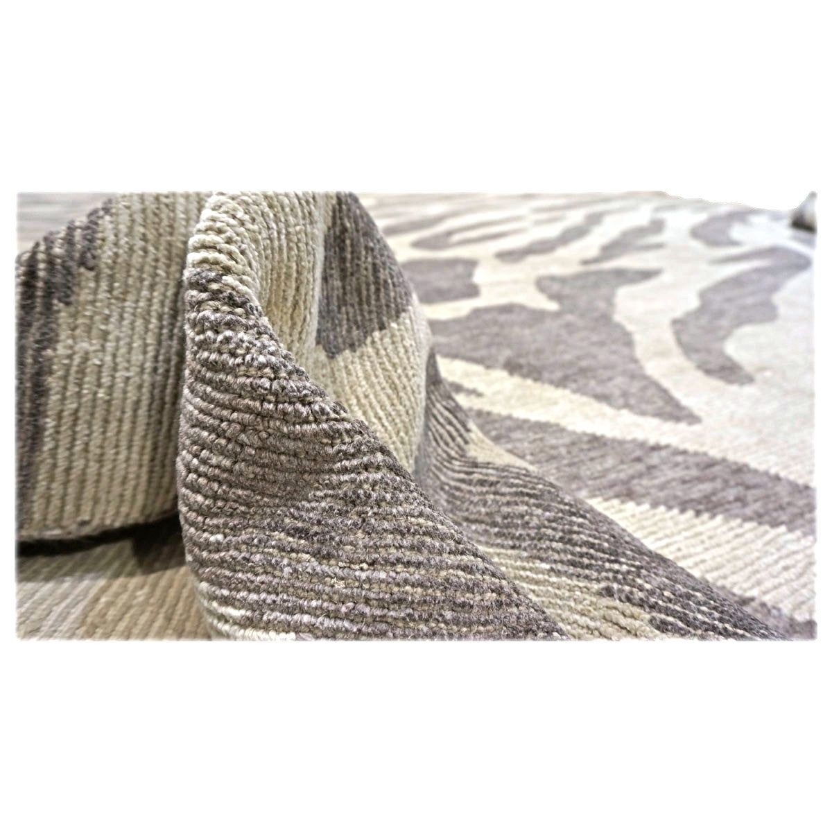 Nepalese Modern Wool & Silk 10X14 Gray & Brown Zebra Print Handmade Area Rug #1143856