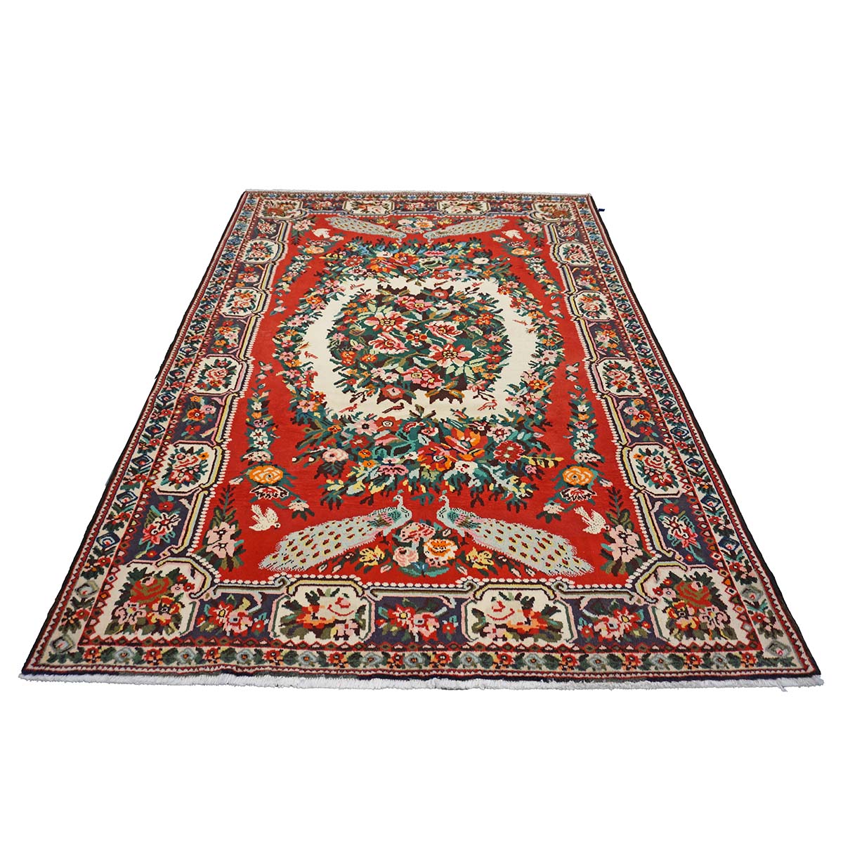 Vintage Persian Baktiari Wool 7x10 Red & Ivory Handmade Area Rug #1143868