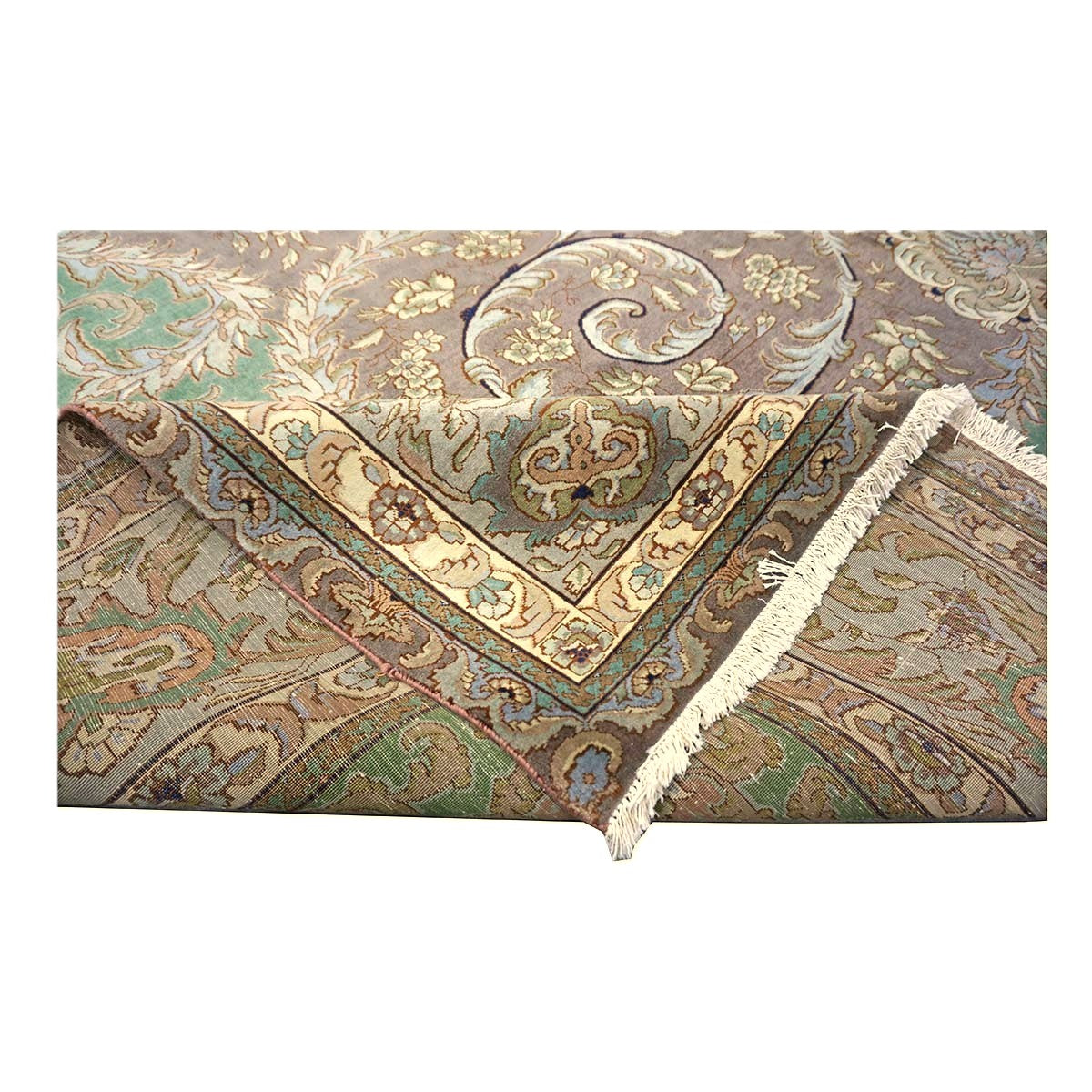 Antique Persian Tabriz Wool 10X12 Green, Brown, & Taupe Handmade Area Rug #1143872
