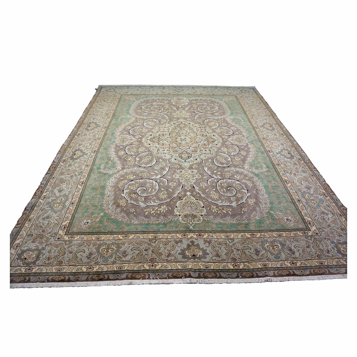 Antique Persian Tabriz Wool 10X12 Green, Brown, & Taupe Handmade Area Rug #1143872