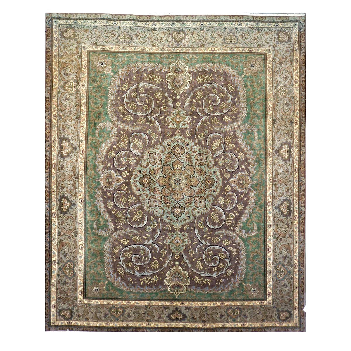 Antique Persian Tabriz Wool 10X12 Green, Brown, & Taupe Handmade Area Rug #1143872