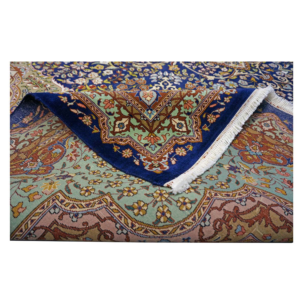 Persian Tabriz Wool 10x14 Navy, Olive & Light Blue Handmade Area Rug #1143874