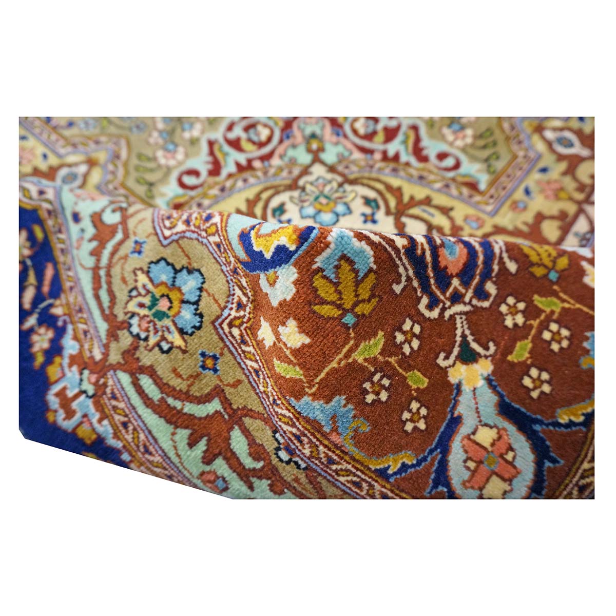 Persian Tabriz Wool 10x14 Navy, Olive & Light Blue Handmade Area Rug #1143874