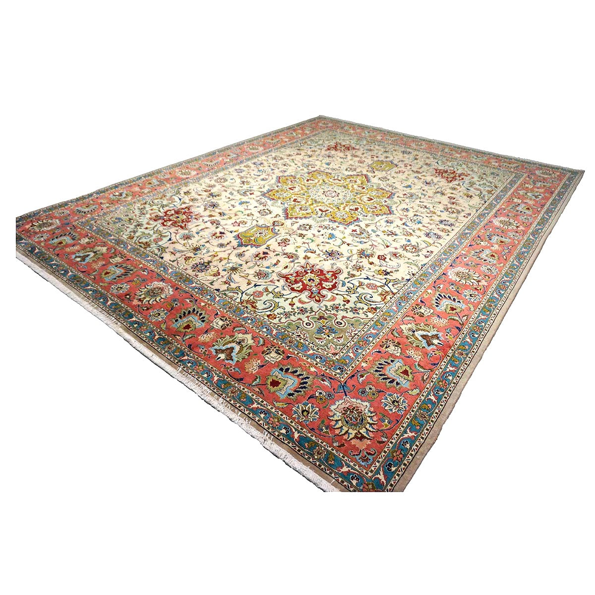 Antique Persian Tabriz Wool 10x12 Red, Green, & Ivory Handmade Area Rug #1143880