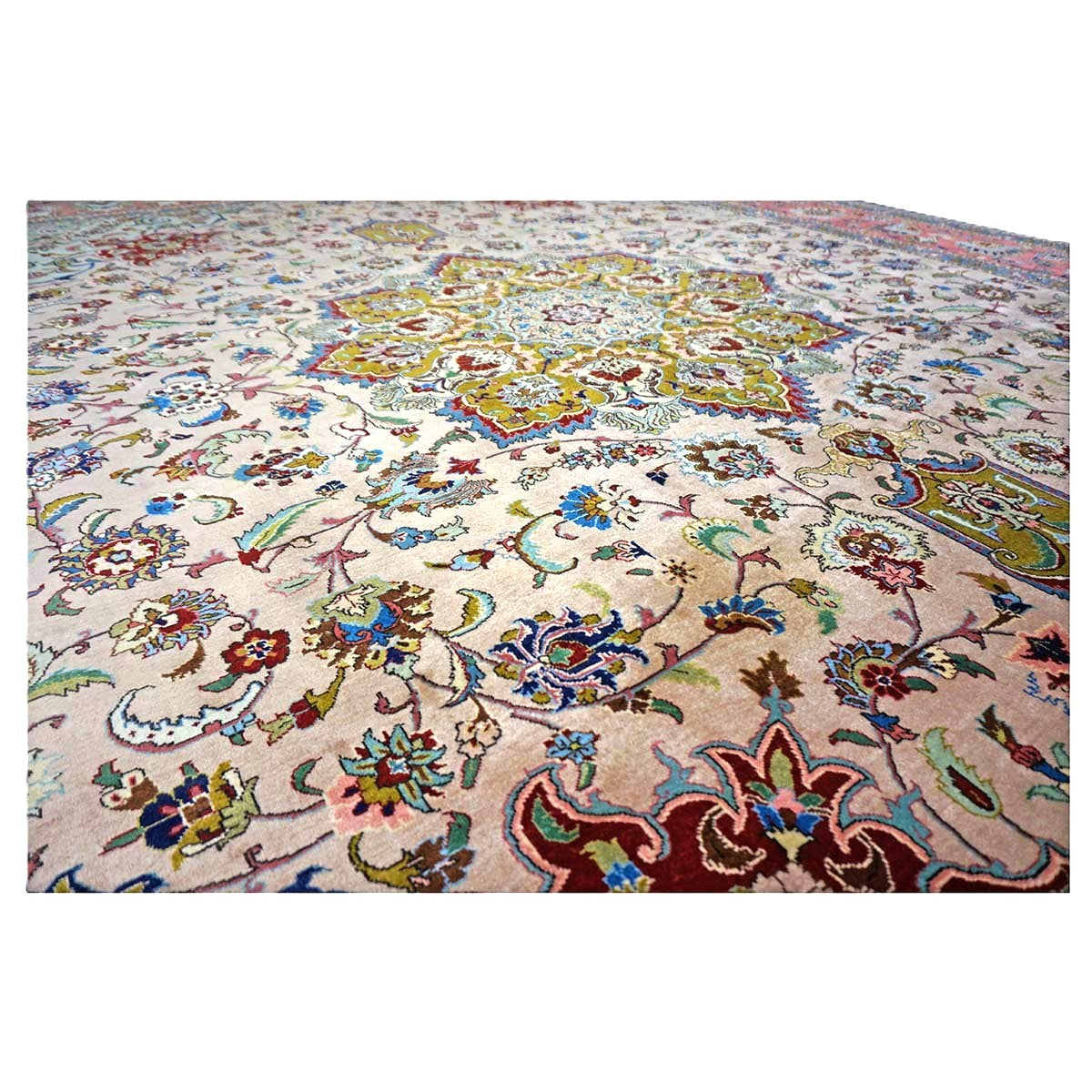 Antique Persian Tabriz Wool 10x12 Red, Green, & Ivory Handmade Area Rug #1143880