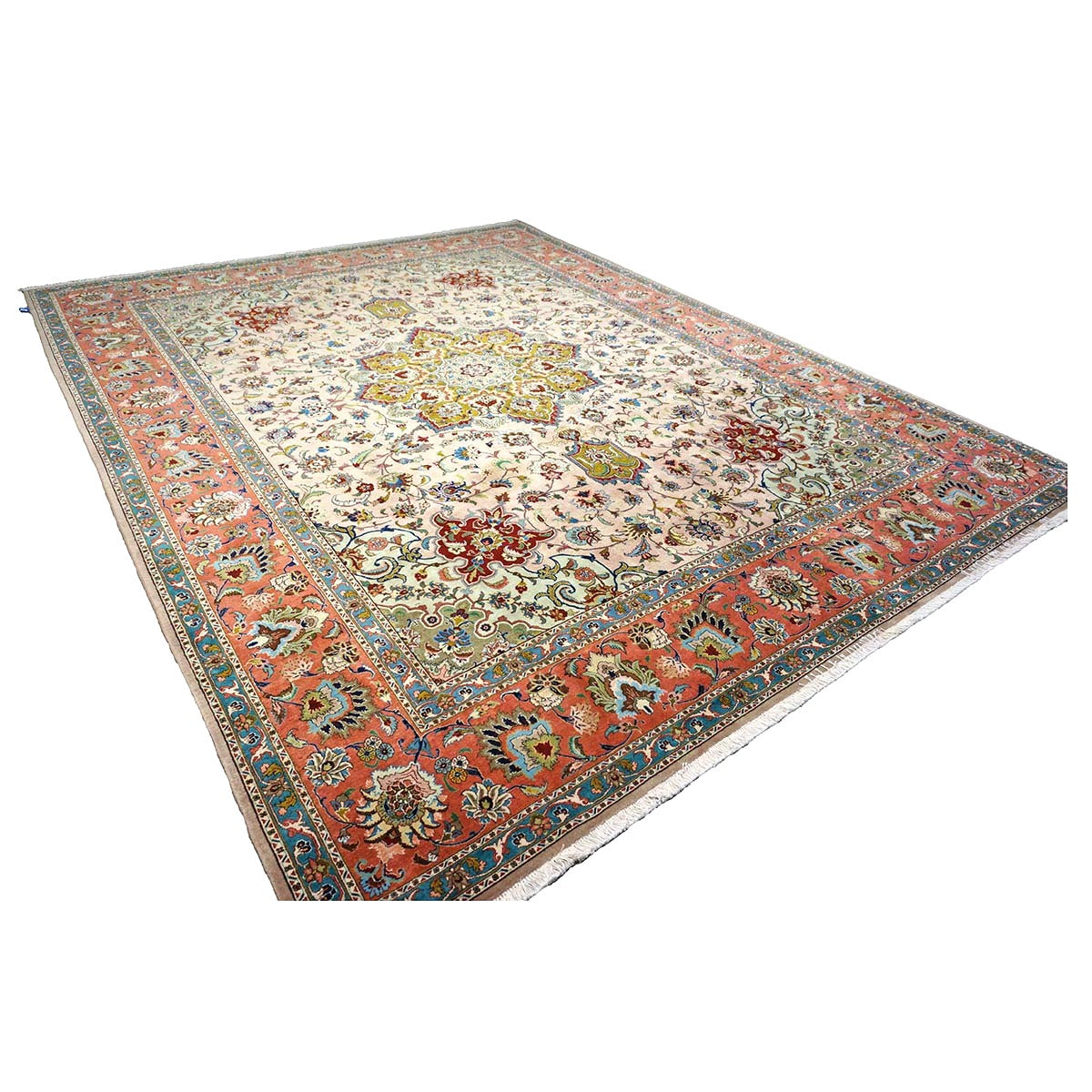 Antique Persian Tabriz Wool 10x12 Red, Green, & Ivory Handmade Area Rug #1143880