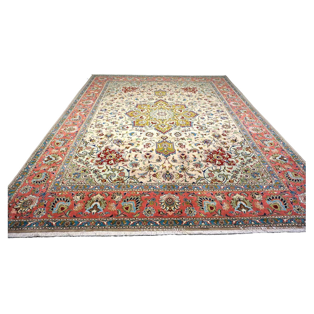 Antique Persian Tabriz Wool 10x12 Red, Green, & Ivory Handmade Area Rug #1143880