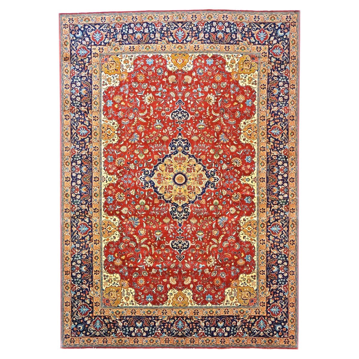 Persian Tabriz Wool 8x11 Red, Ivory & Navy Handmade Area Rug #1143897