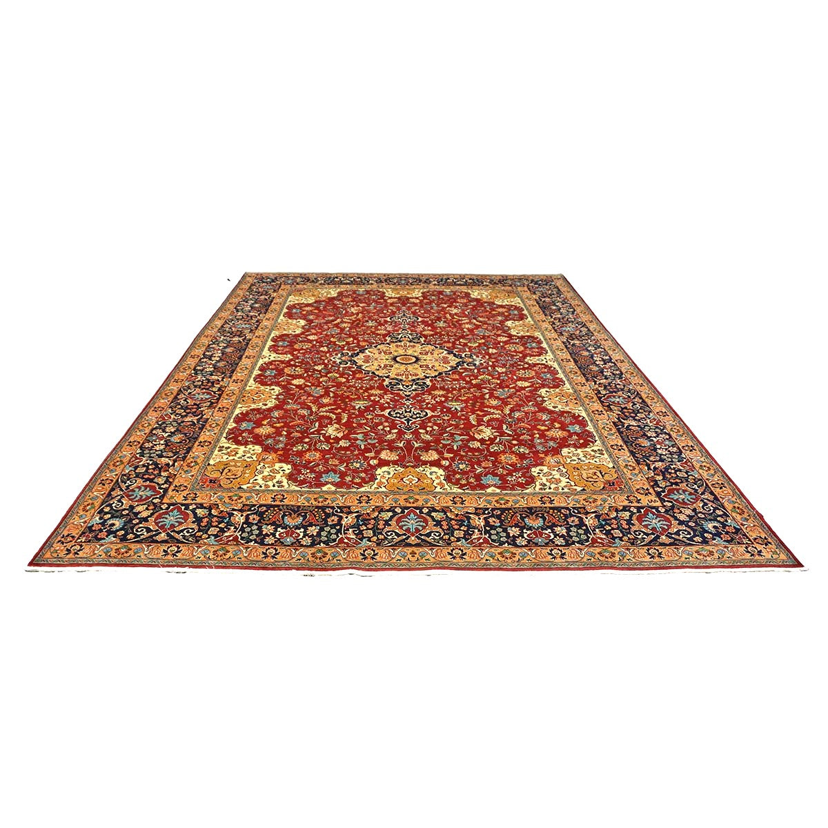 Persian Tabriz Wool 8x11 Red, Ivory & Navy Handmade Area Rug #1143897
