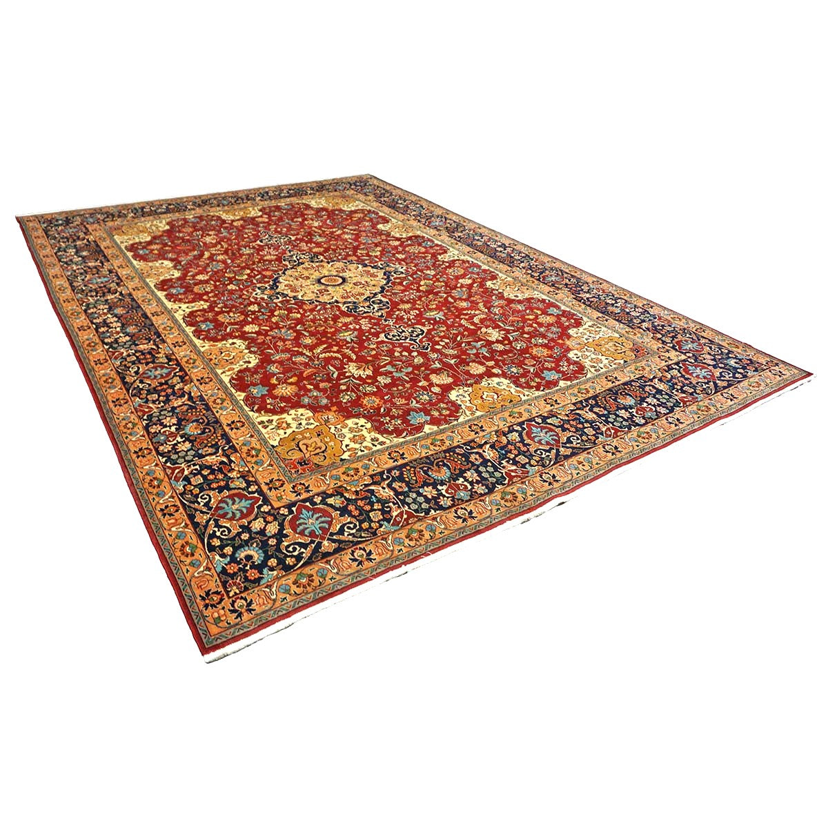 Persian Tabriz Wool 8x11 Red, Ivory & Navy Handmade Area Rug #1143897