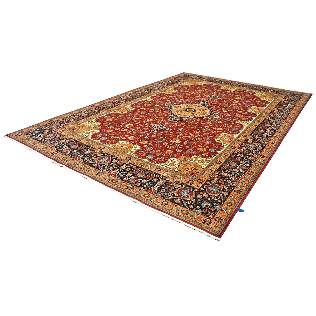 Persian Tabriz Wool 8x11 Red, Ivory & Navy Handmade Area Rug #1143897