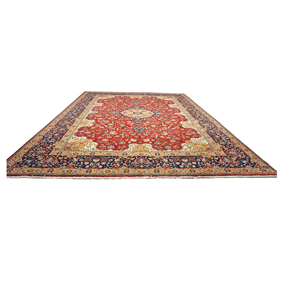 Persian Tabriz Wool 8x11 Red, Ivory & Navy Handmade Area Rug #1143897