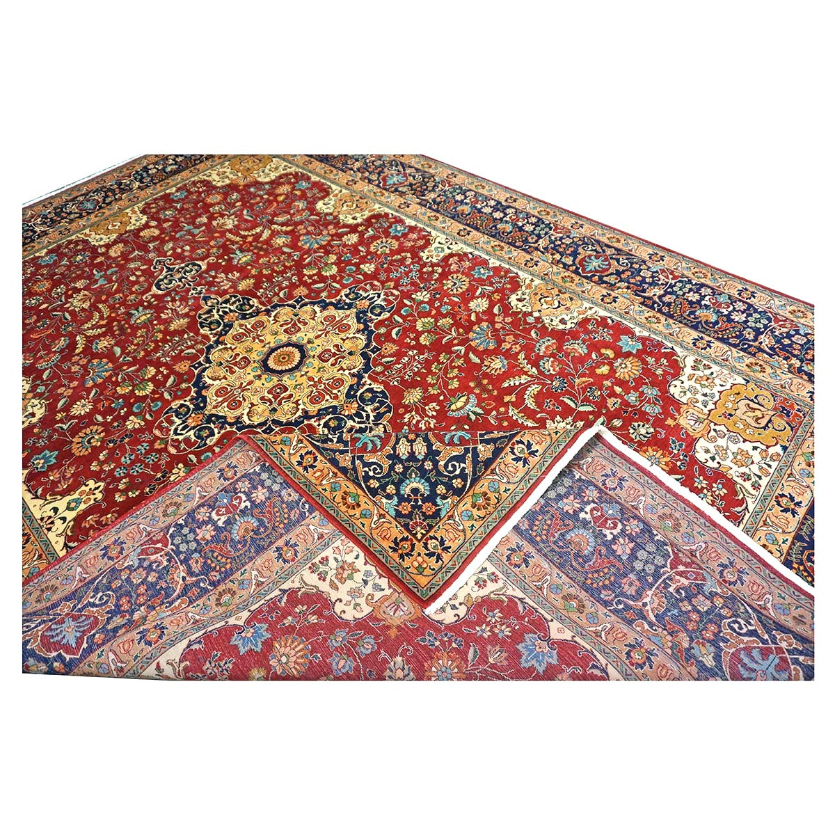 Persian Tabriz Wool 8x11 Red, Ivory & Navy Handmade Area Rug #1143897