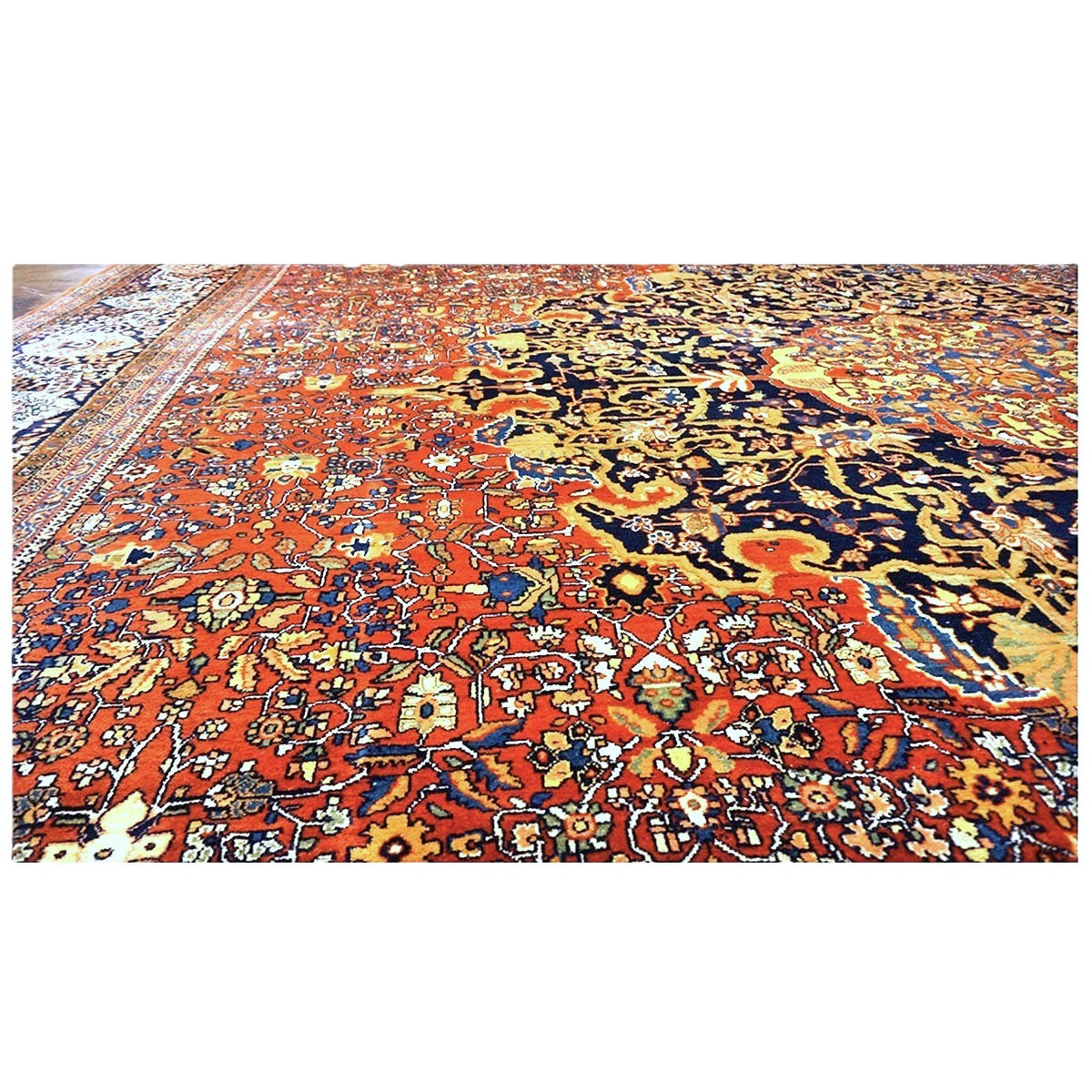 Antique Persian Farahan Wool 16X26 Rust, Ivory & Blue Handmade Oversized Area Rug #1143921