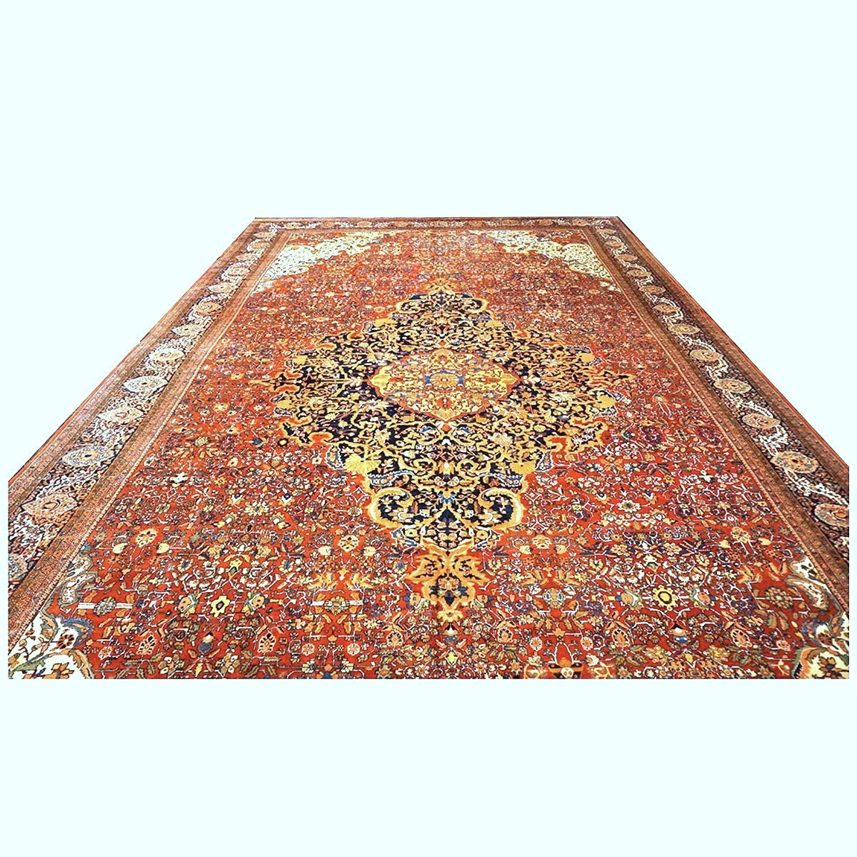 Antique Persian Farahan Wool 16X26 Rust, Ivory & Blue Handmade Oversized Area Rug #1143921