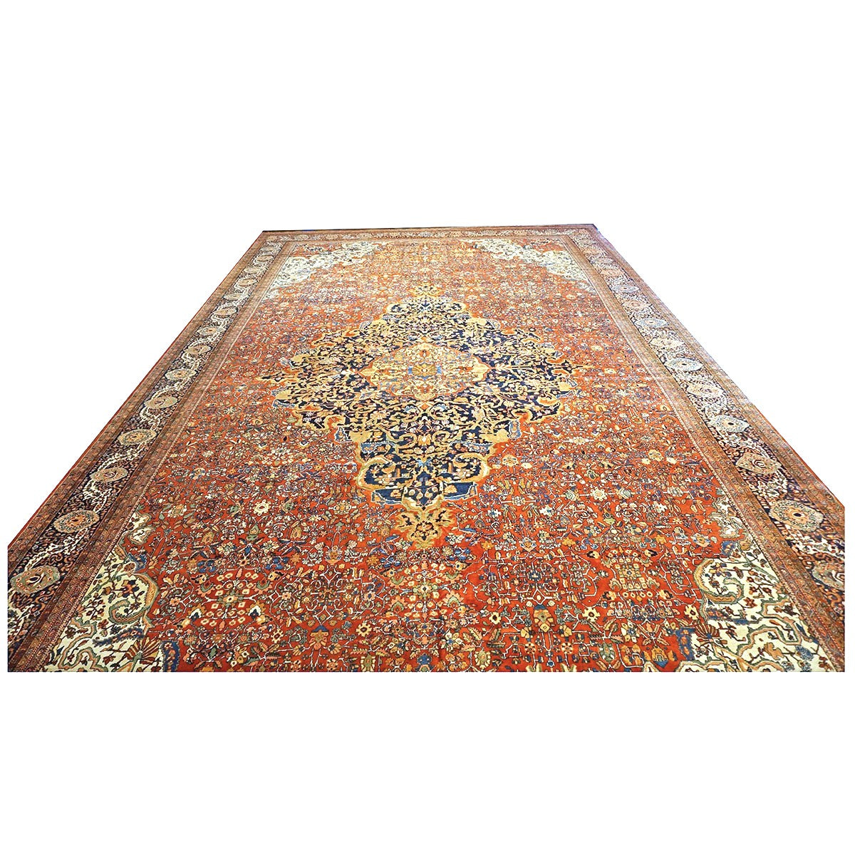 Antique Persian Farahan Wool 16X26 Rust, Ivory & Blue Handmade Oversized Area Rug #1143921