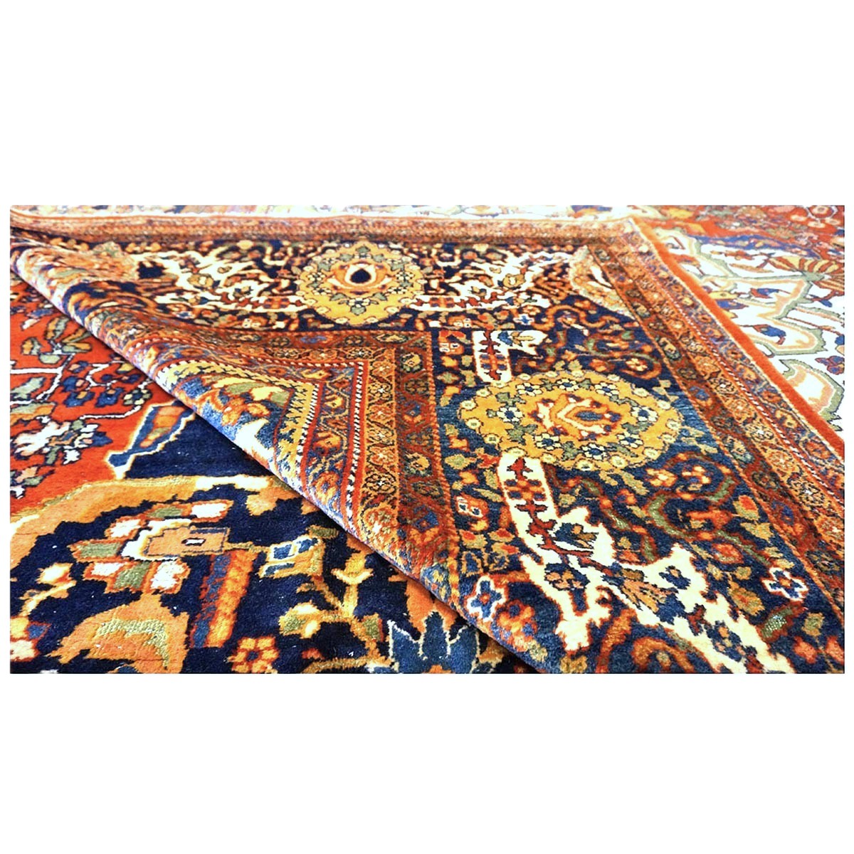 Antique Persian Farahan Wool 16X26 Rust, Ivory & Blue Handmade Oversized Area Rug #1143921