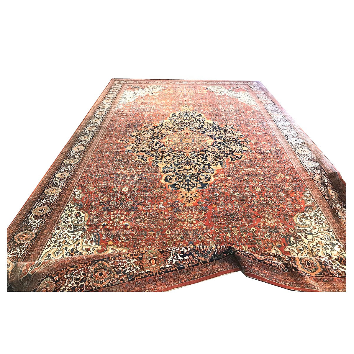 Antique Persian Farahan Wool 16X26 Rust, Ivory & Blue Handmade Oversized Area Rug #1143921