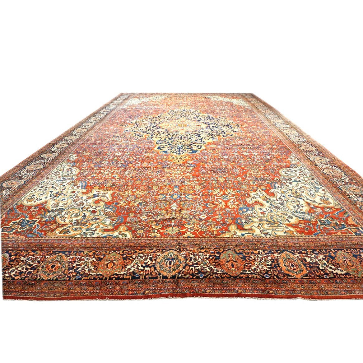 Antique Persian Farahan Wool 16X26 Rust, Ivory & Blue Handmade Oversized Area Rug #1143921