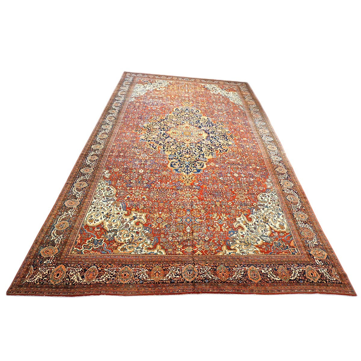 Antique Persian Farahan Wool 16X26 Rust, Ivory & Blue Handmade Oversized Area Rug #1143921