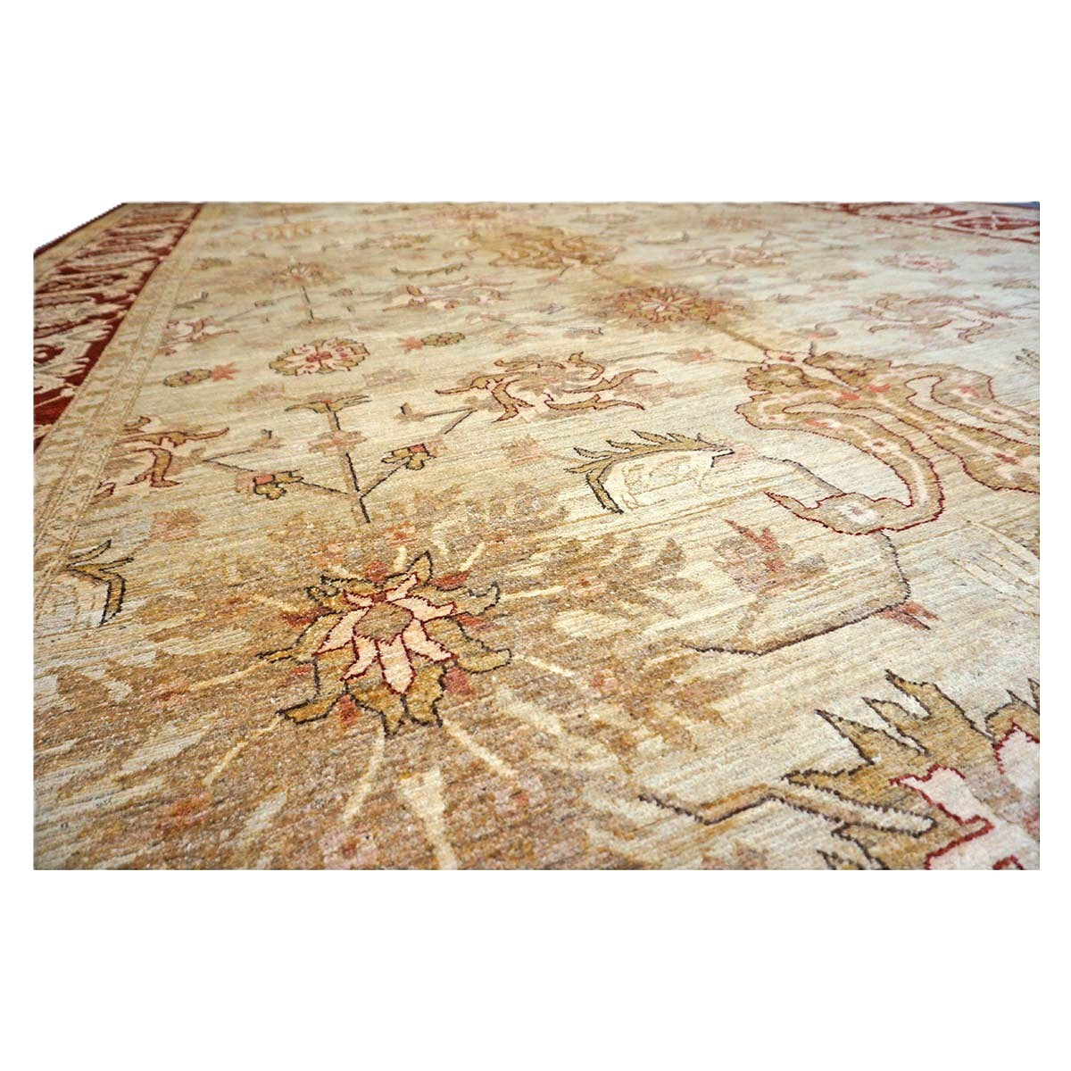 Vintage Afghan Sultanabad Wool 11x23 Ivory, Tan & Red Handmade Gallery Rug #1143949