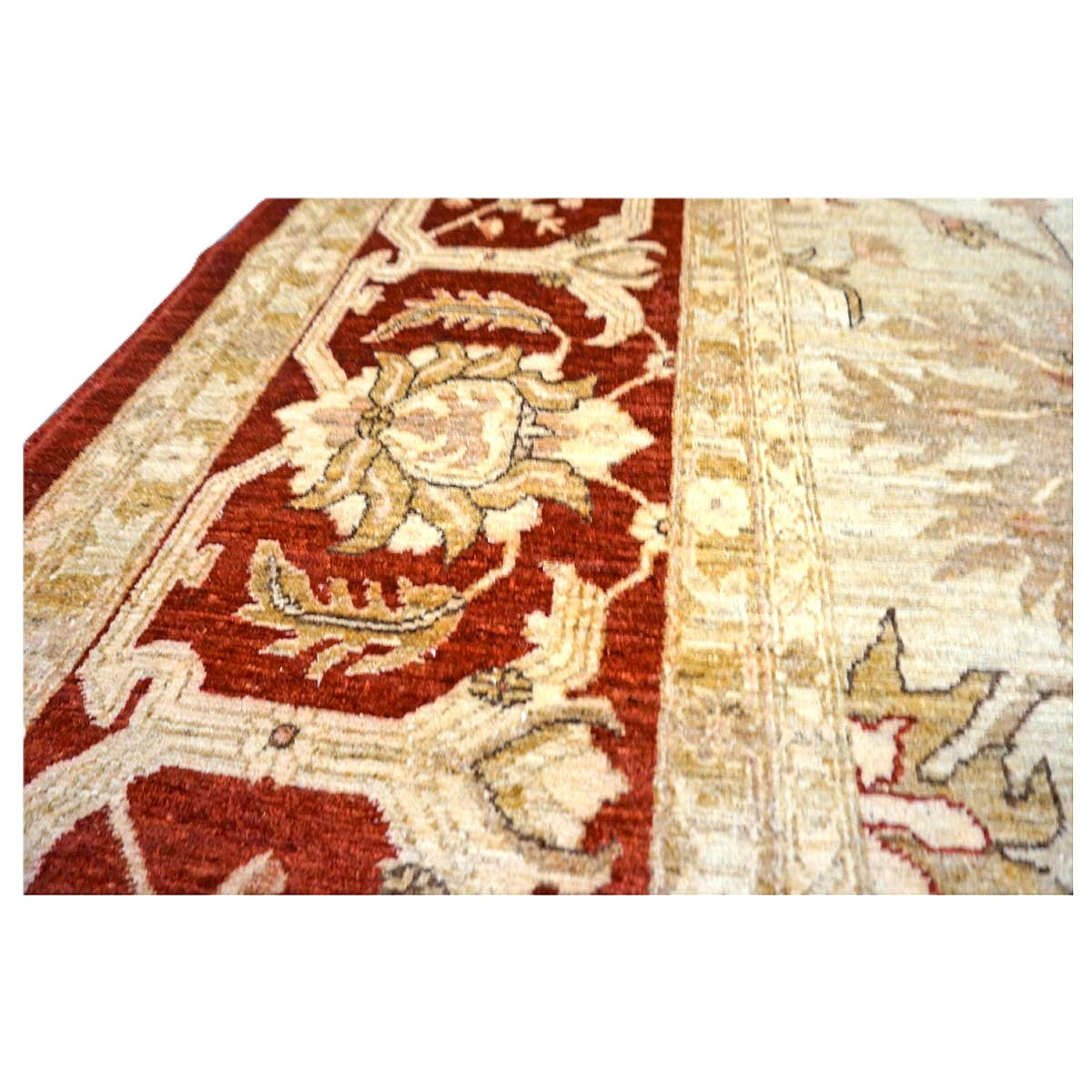 Vintage Afghan Sultanabad Wool 11x23 Ivory, Tan & Red Handmade Gallery Rug #1143949