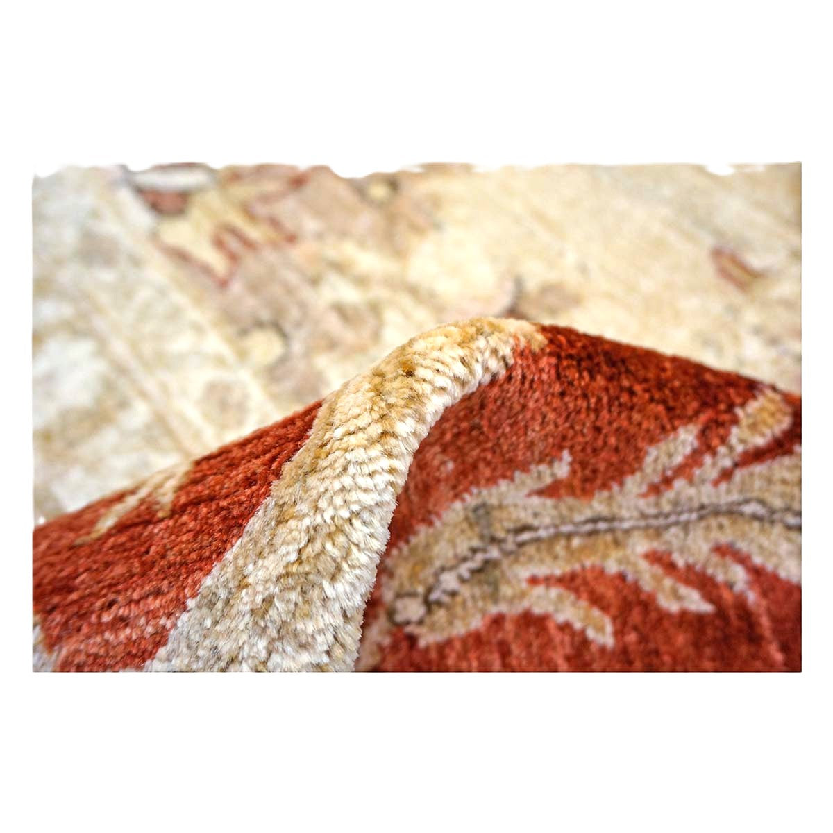 Vintage Afghan Sultanabad Wool 11x23 Ivory, Tan & Red Handmade Gallery Rug #1143949