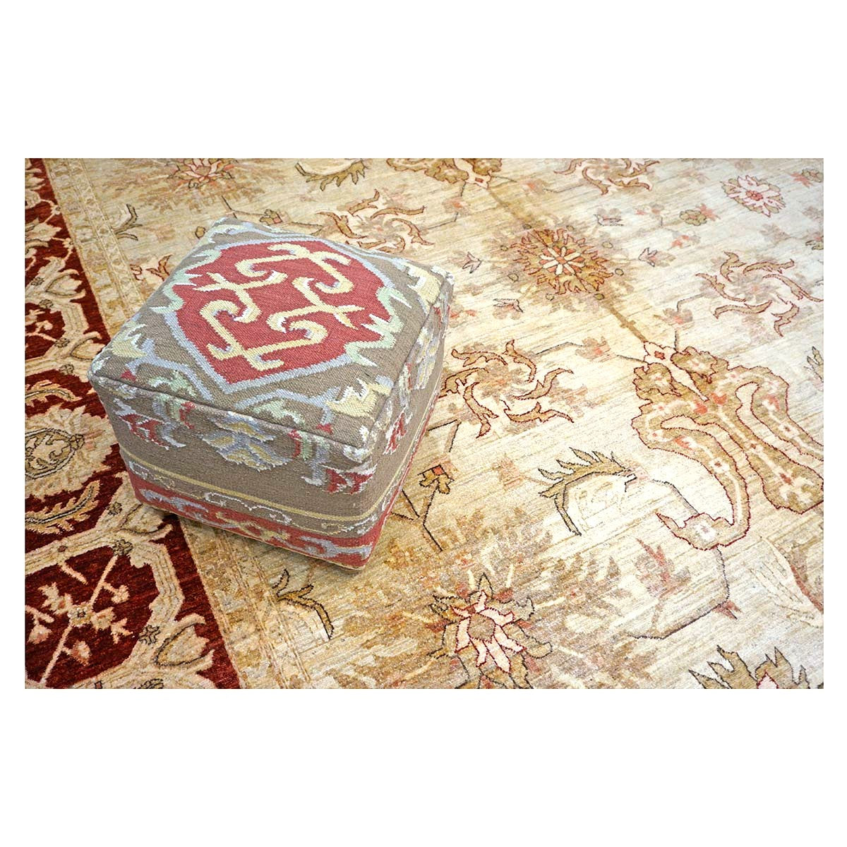 Vintage Afghan Sultanabad Wool 11x23 Ivory, Tan & Red Handmade Gallery Rug #1143949