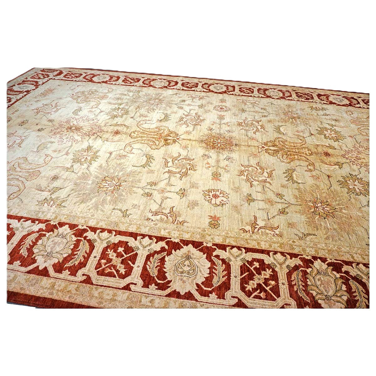 Vintage Afghan Sultanabad Wool 11x23 Ivory, Tan & Red Handmade Gallery Rug #1143949