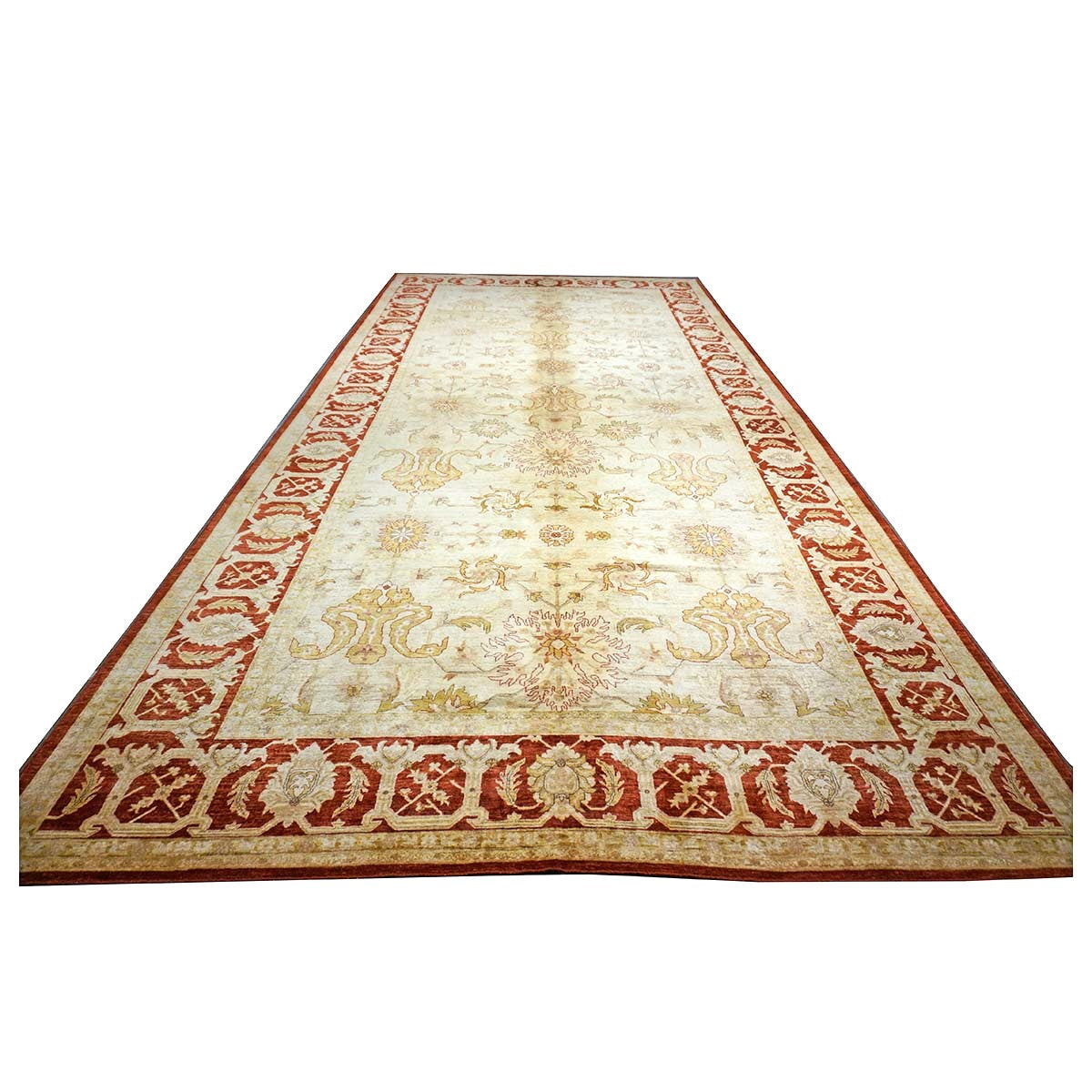 Vintage Afghan Sultanabad Wool 11x23 Ivory, Tan & Red Handmade Gallery Rug #1143949
