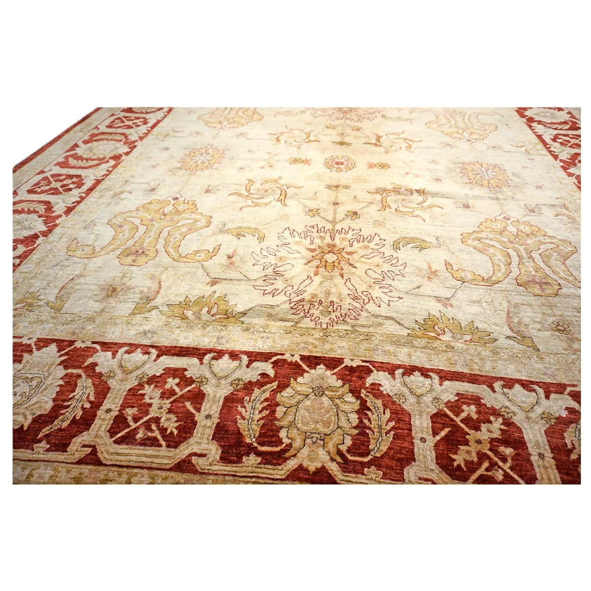 Vintage Afghan Sultanabad Wool 11x23 Ivory, Tan & Red Handmade Gallery Rug #1143949