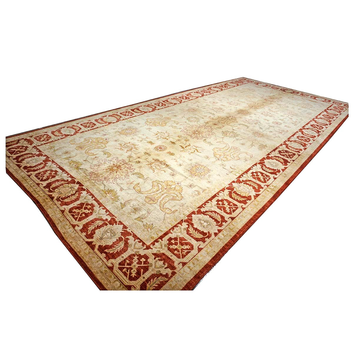 Vintage Afghan Sultanabad Wool 11x23 Ivory, Tan & Red Handmade Gallery Rug #1143949