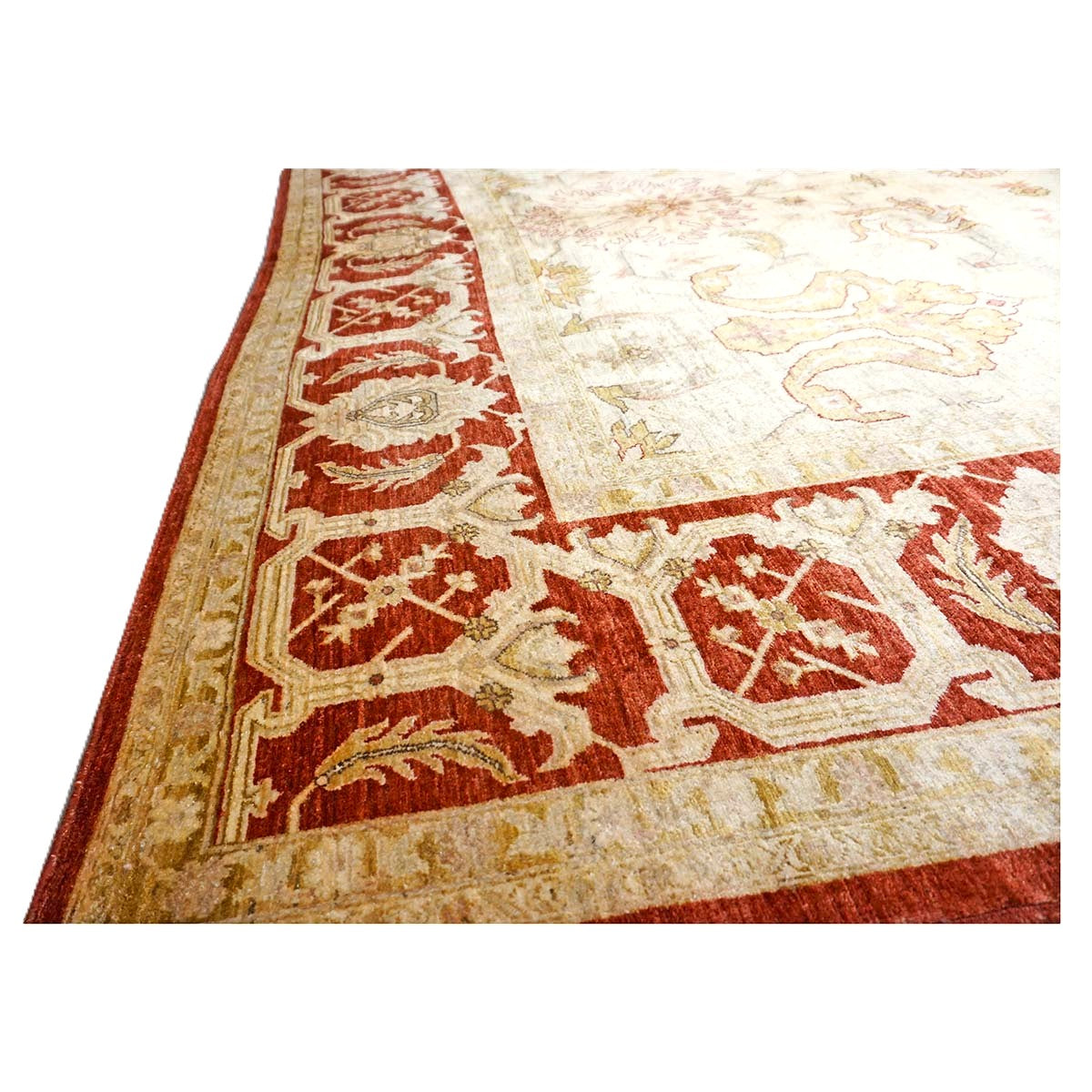 Vintage Afghan Sultanabad Wool 11x23 Ivory, Tan & Red Handmade Gallery Rug #1143949