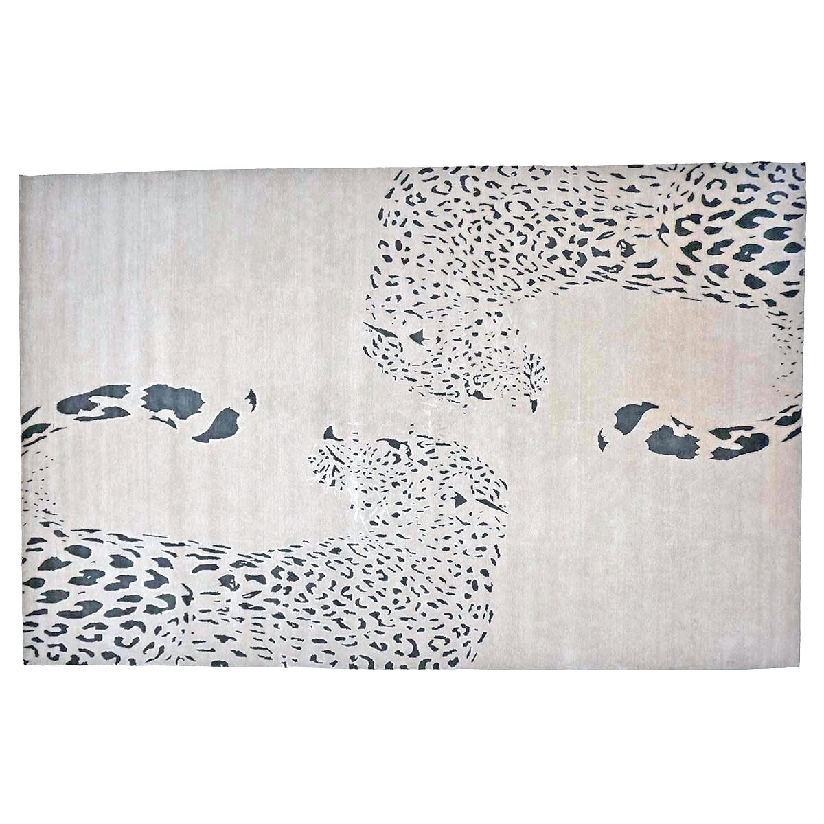 Indo-Napalese Modern Wool & Silk 9x14 Ivory & Black Jaguar Handmade Area Rug #1144032