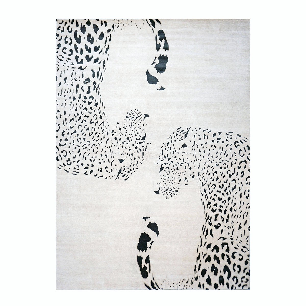 Indo-Napalese Modern Wool & Silk 9x14 Ivory & Black Jaguar Handmade Area Rug #1144032