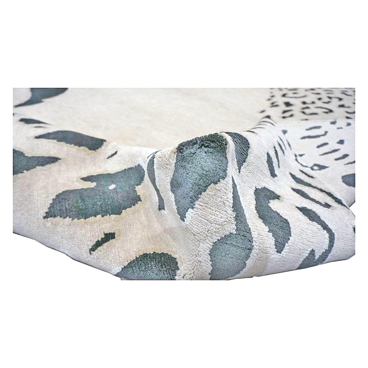 Indo-Napalese Modern Wool & Silk 9x14 Ivory & Black Jaguar Handmade Area Rug #1144032